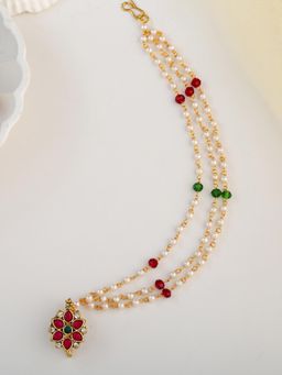 Estele - Traditional Bridal Nose Ring, Gehena Pearl Chain Nath