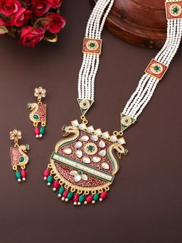 Estele - Ethnic Pearl Necklace Choker Jewellery Set, Gehena Meenakari Pendant Long Jewellery