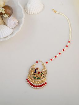 Estele - Bridal Nose Ring, Gehena Gold Plated Peacock Nath