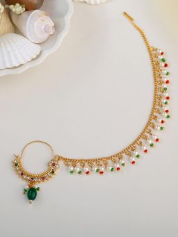 Estele - Bridal Pearl Nose Ring, Gehena Ethnic Chain Nath Jewellery
