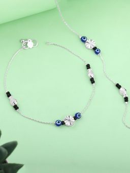 Estele - Trendy Evil Eye Payal Set with Black Beads, Gehena Rhodium Anklets for Daily Wear