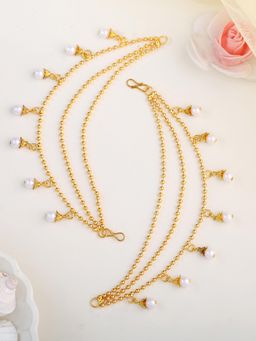 Estele - Bridal Ear Chains, Gehena Gold Tone Pearl Drop Champaswaralu