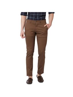 Parx - Slim Tapered Fit Solid Dark Brown Trouser