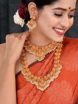 Saraf RS Jewellery - Gold Toned Gorgeous Sadhvi Haram Combo Temple Jewellery (Set of 3)