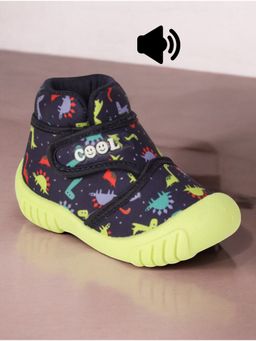 Lil Lollipop - Unisex Dinosaur Print Musical Chu Chu Sneakers With Velcro Closing - Navy Blue
