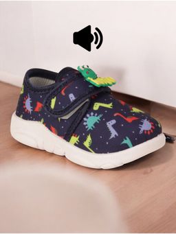 Lil Lollipop - Unisex Dinosaur Print Musical Chu Chu Sneakers With Velcro Closing - Navy Blue