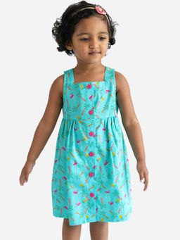 Campana - Girls Amy Cotton Button Down Tropical Print Flared Dress - Turquoise
