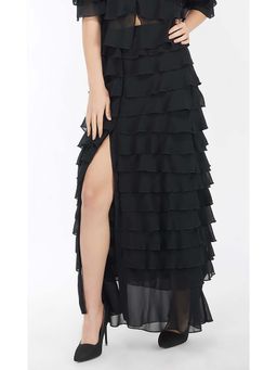 The Clothing Factory - Black Ruffled Centre Slit Skirt