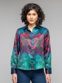 SHAYE - Green Geometric Print Long Sleeves Casual Shirts for Women