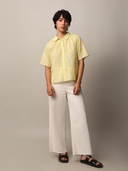 ONLY - Women's Regular Fit Embroidered Yellow Shirt