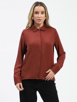 Madame - Rust Red Button-Up Classic Collar Shirt