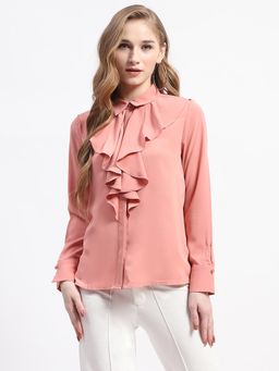 Madame - Collar Neck Solid Pink Shirt
