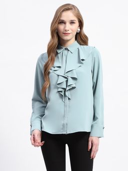 Madame - Collar Neck Solid Grey Shirt