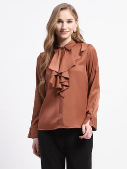 Madame - Collar Neck Solid Brown Shirt