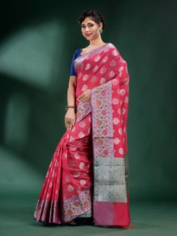 CHARUKRITI - Pink Pure Silk Handwoven Soft Saree with Unstitched Blouse