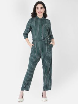 CRIMSOUNE CLUB - Women Viridian Green Striped Jumpsuit
