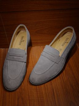 Louis Stitch - Italian Moccasins Grey Suede Plain Loafers for Men