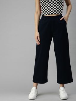 SHOWOFFFF - Womens Wide Leg Clean Look Navy Blue Jeans