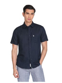 U.S. POLO ASSN. - Men Navy Spread Collar Solid Casual Shirt