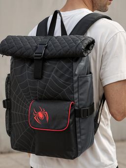 Bewakoof - Marvel Unisex Black Spider Man Printed Roll Top Backpack