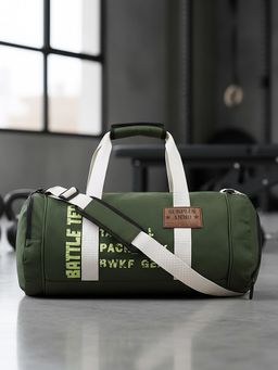 Bewakoof - Unisex Green Battle Tested Typography Duffel Bag with Detachable Strap