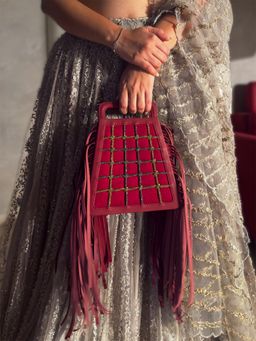 TANN TRIM - Maroon The Jaali Handbag