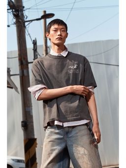 H&M - Men Blue Loose Fit Printed T-Shirt