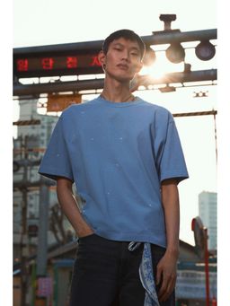 H&M - Men Blue Loose Fit Printed T-Shirt