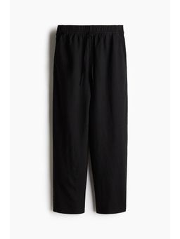 H&M - Women Black Linen-Blend Drawstring Trousers