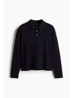 H&M - Men Blue Loose Fit Fine-Knit Polo Shirt