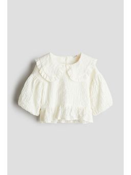 H&M - Girls White Puff-Sleeve Seersucker Blouse