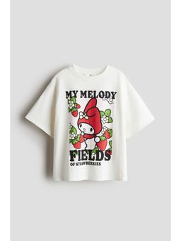 H&M - Girls White Printed Cotton T-Shirt