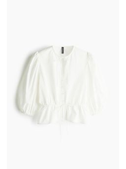 H&M - Women White Puff-Sleeved Cotton Blouse