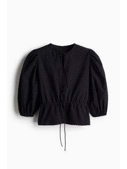 H&M - Women Black Puff-Sleeved Cotton Blouse