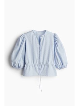 H&M - Women Blue Puff-Sleeved Cotton Blouse