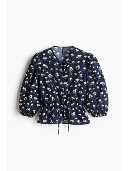 H&M - Women Blue Puff-Sleeved Cotton Blouse