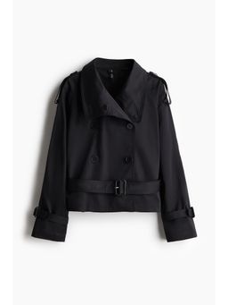 H&M - Women Black Short Twill Trench Coat