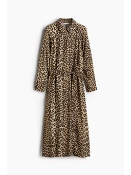 H&M - Women Beige Tie-Belt Viscose Shirt Dress