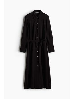 H&M - Women Black Tie-Belt Viscose Shirt Dress
