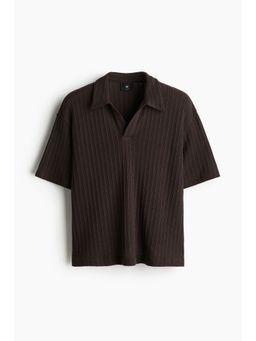 H&M - Men Brown Loose Fit Jacquard-Knit Polo Shirt