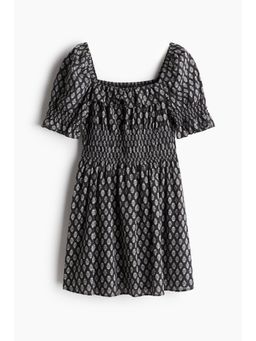 H&M - Women Grey Frill-Trimmed Crape Dress