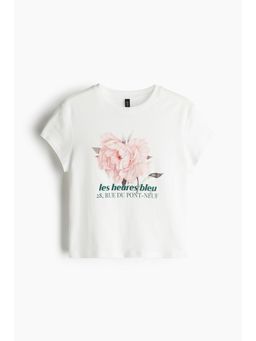 H&M - Women White Cropped Printed T-Shirt