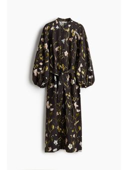 H&M - Women Black Linen-Blend Tie-Belt Dress