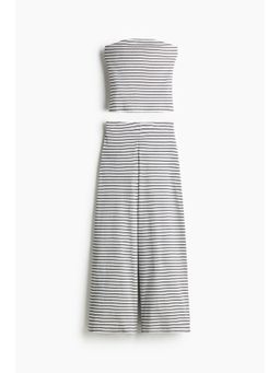 H&M - Women White 2-Piece Ribbed Top And Trousers