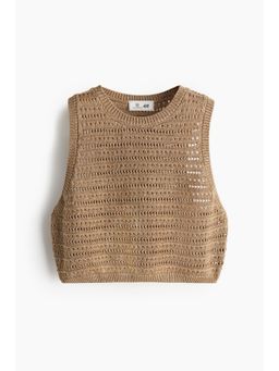 H&M - Women Beige Glittery Crochet-Look Top