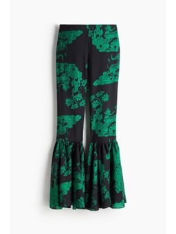 H&M - Women Black Patterned Frill-Trimmed Trousers