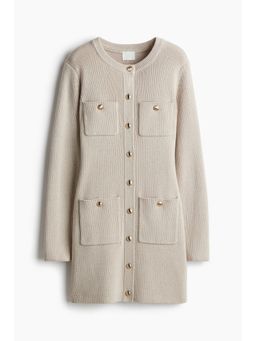 H&M - Women Beige Pocket-Front Knitted Dress