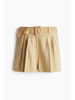 H&M - Women Beige Belted Twill Shorts