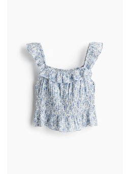 H&M - Women Blue Frill-Trimmed Cotton Top