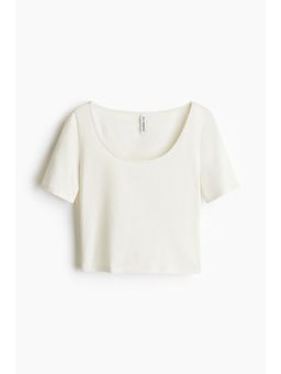 H&M - Women White Cropped Scoop-Neck T-Shirt